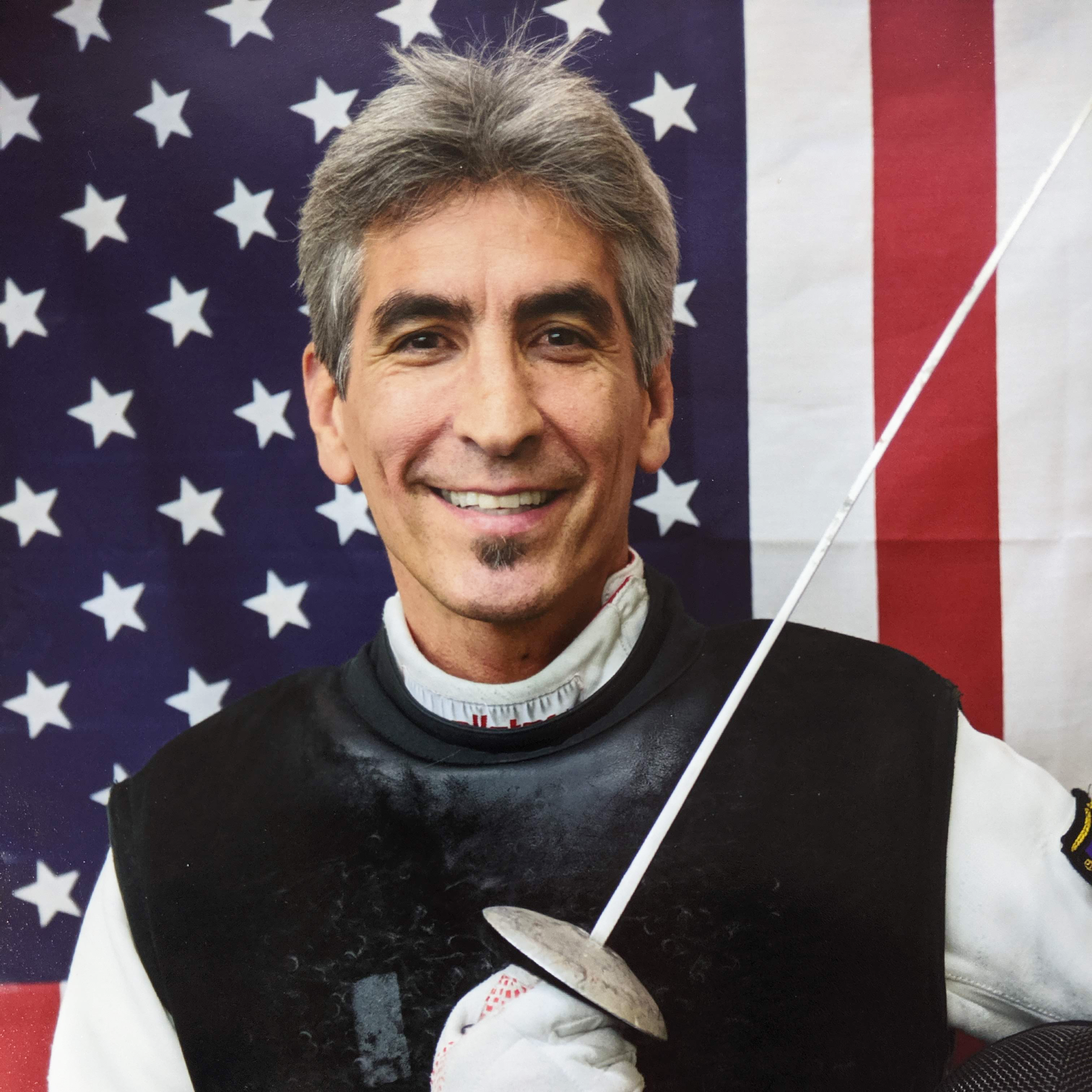 coach David portrait with American flag